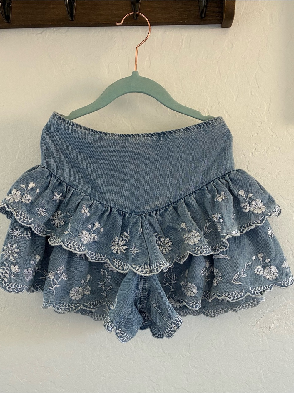 3 summer girls skirts/skort bundle 6-7 blue jean embroidered and yellow eyelet - Picture 12 of 16